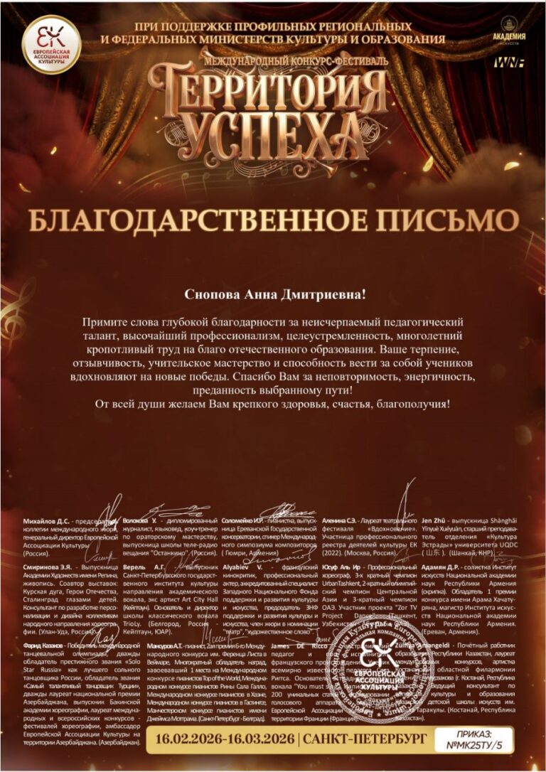 Подробнее о статье Поздравляем наших художников — лауреатов международного конкурса-фестиваля «Территория успеха».